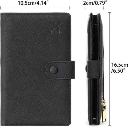 Family Passport Holder Wallet RFID Blocking Zippered Passport Wallet,Women and Men Travel Wallet Ladies Passport Cover
