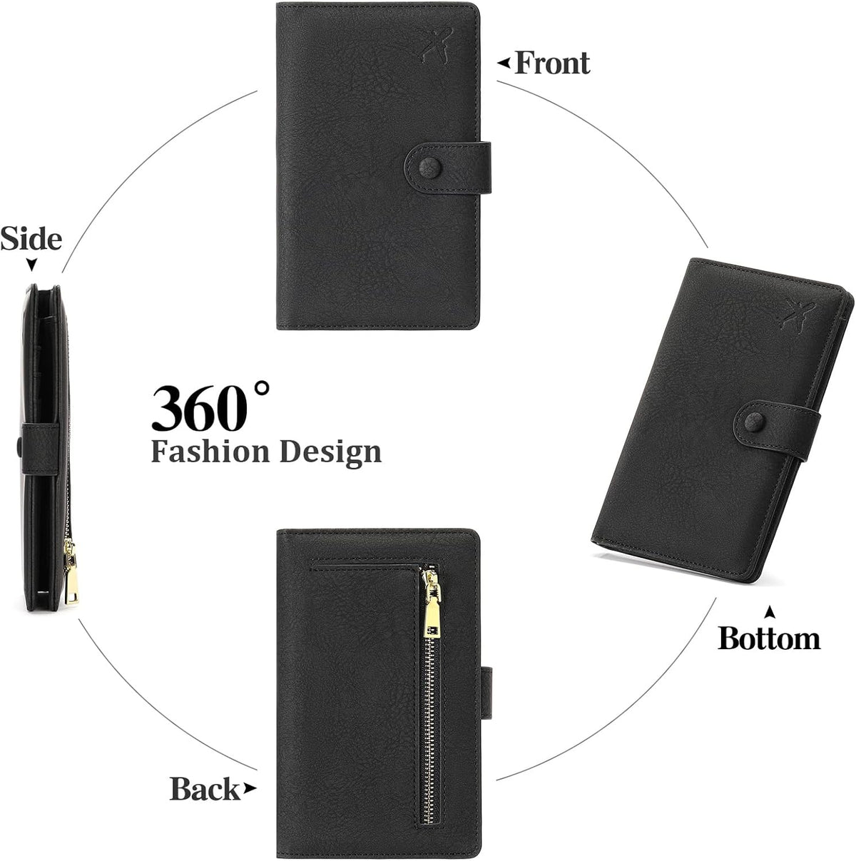 Family Passport Holder Wallet RFID Blocking Zippered Passport Wallet,Women and Men Travel Wallet Ladies Passport Cover