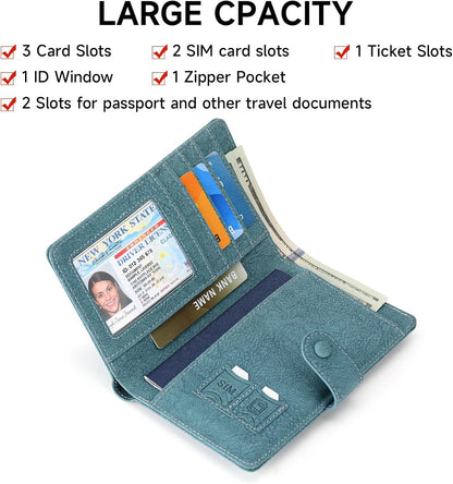 Family Passport Holder Wallet RFID Blocking Zippered Passport Wallet,Women and Men Travel Wallet Ladies Passport Cover