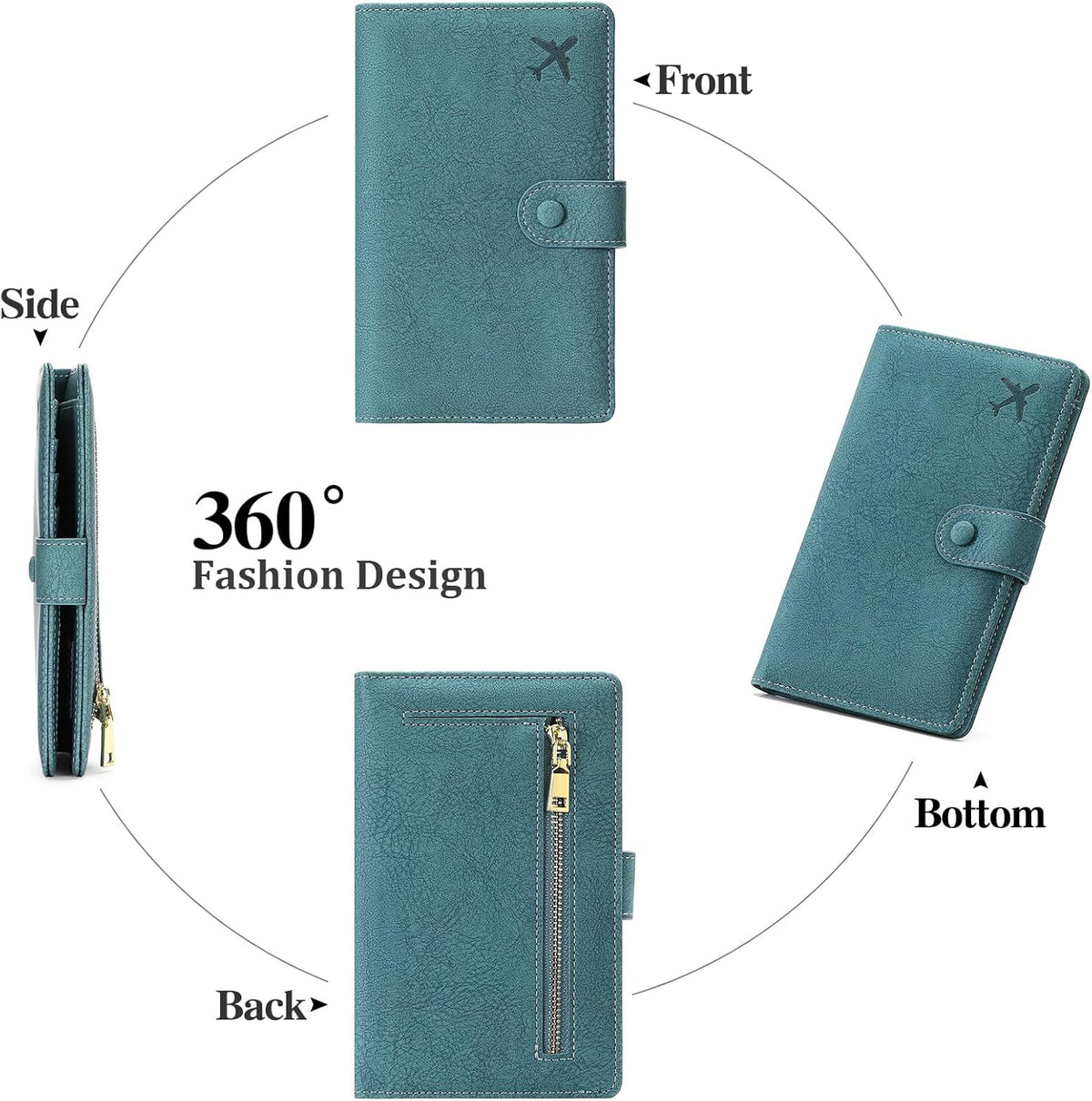 Family Passport Holder Wallet RFID Blocking Zippered Passport Wallet,Women and Men Travel Wallet Ladies Passport Cover