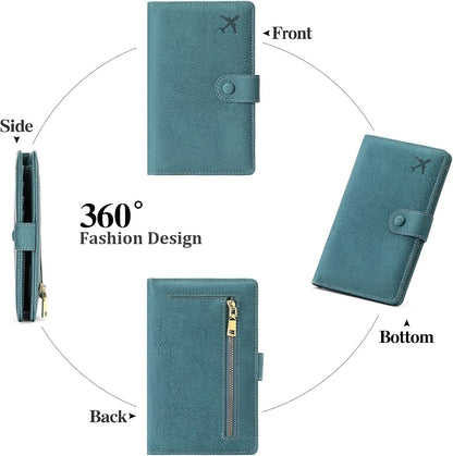 Family Passport Holder Wallet RFID Blocking Zippered Passport Wallet,Women and Men Travel Wallet Ladies Passport Cover