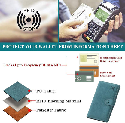 Family Passport Holder Wallet RFID Blocking Zippered Passport Wallet,Women and Men Travel Wallet Ladies Passport Cover
