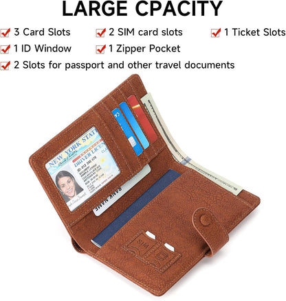 Family Passport Holder Wallet RFID Blocking Zippered Passport Wallet,Women and Men Travel Wallet Ladies Passport Cover