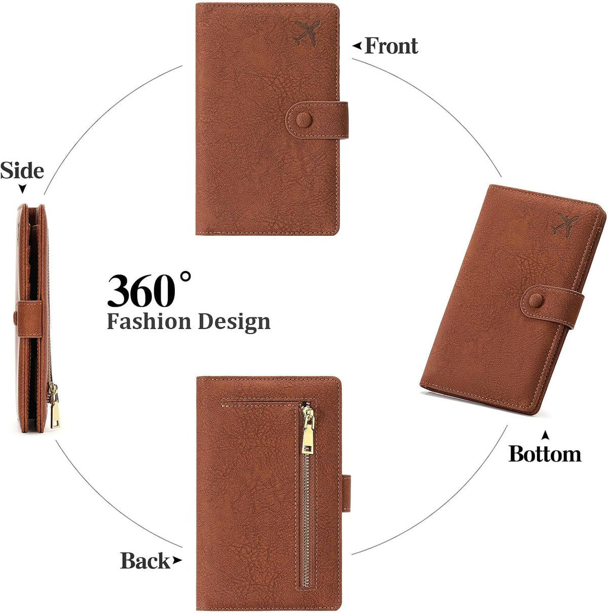Family Passport Holder Wallet RFID Blocking Zippered Passport Wallet,Women and Men Travel Wallet Ladies Passport Cover