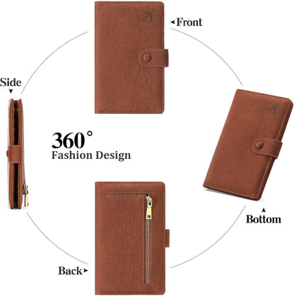 Family Passport Holder Wallet RFID Blocking Zippered Passport Wallet,Women and Men Travel Wallet Ladies Passport Cover