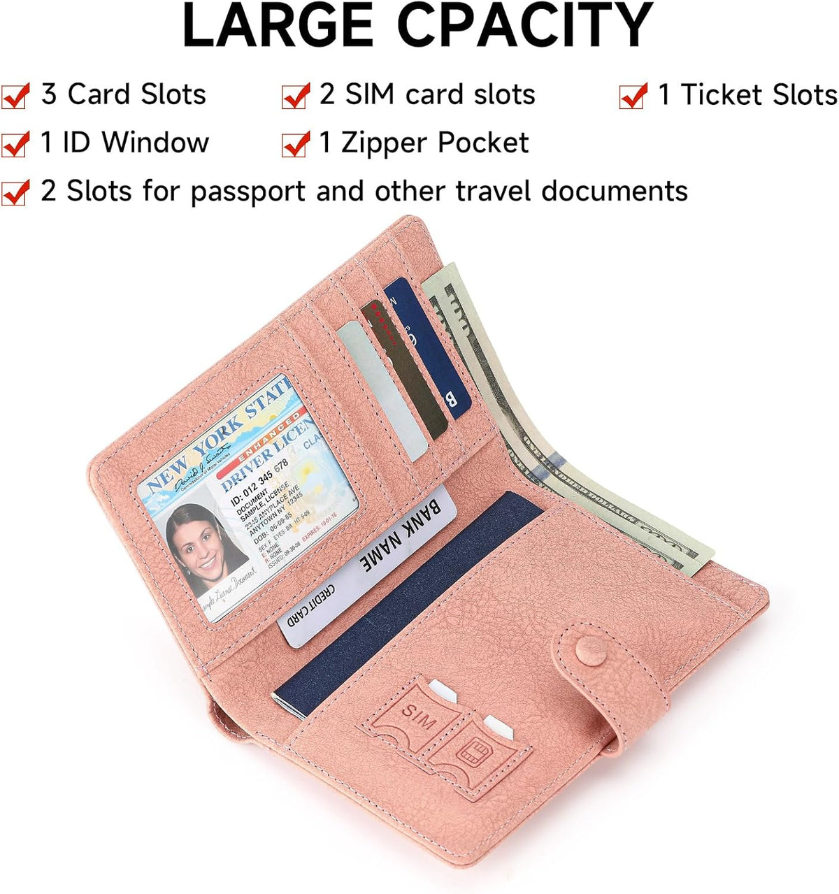 Family Passport Holder Wallet RFID Blocking Zippered Passport Wallet,Women and Men Travel Wallet Ladies Passport Cover