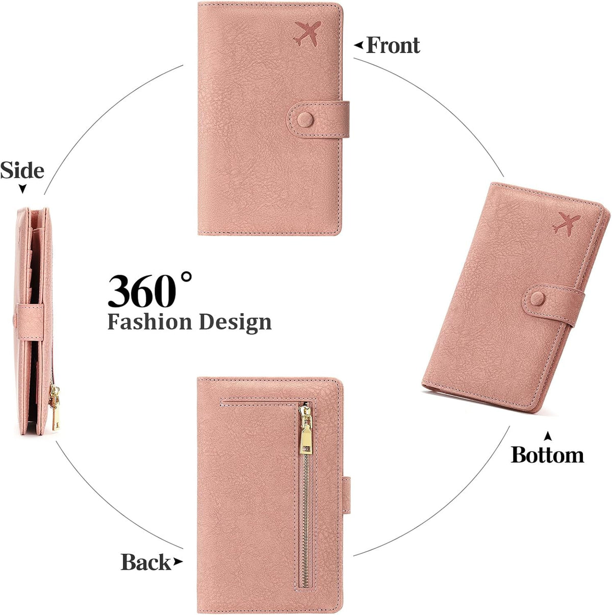 Family Passport Holder Wallet RFID Blocking Zippered Passport Wallet,Women and Men Travel Wallet Ladies Passport Cover
