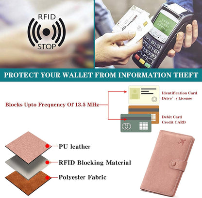Family Passport Holder Wallet RFID Blocking Zippered Passport Wallet,Women and Men Travel Wallet Ladies Passport Cover