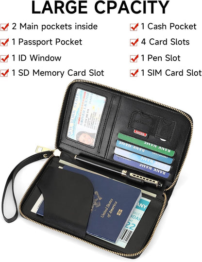 Family Passport Holder Wallet RFID Blocking Zippered Passport Wallet,Women and Men Travel Wallet Ladies Passport Cover