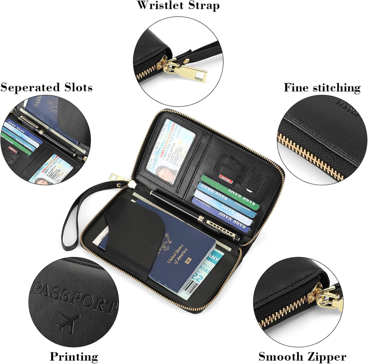Family Passport Holder Wallet RFID Blocking Zippered Passport Wallet,Women and Men Travel Wallet Ladies Passport Cover
