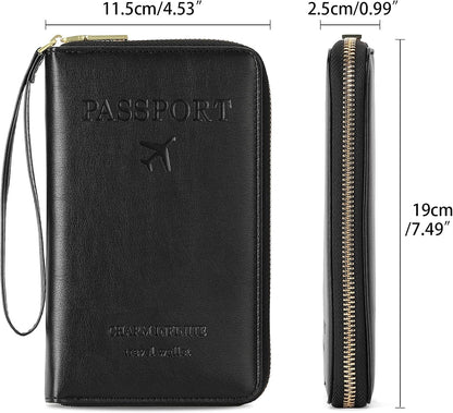 Family Passport Holder Wallet RFID Blocking Zippered Passport Wallet,Women and Men Travel Wallet Ladies Passport Cover
