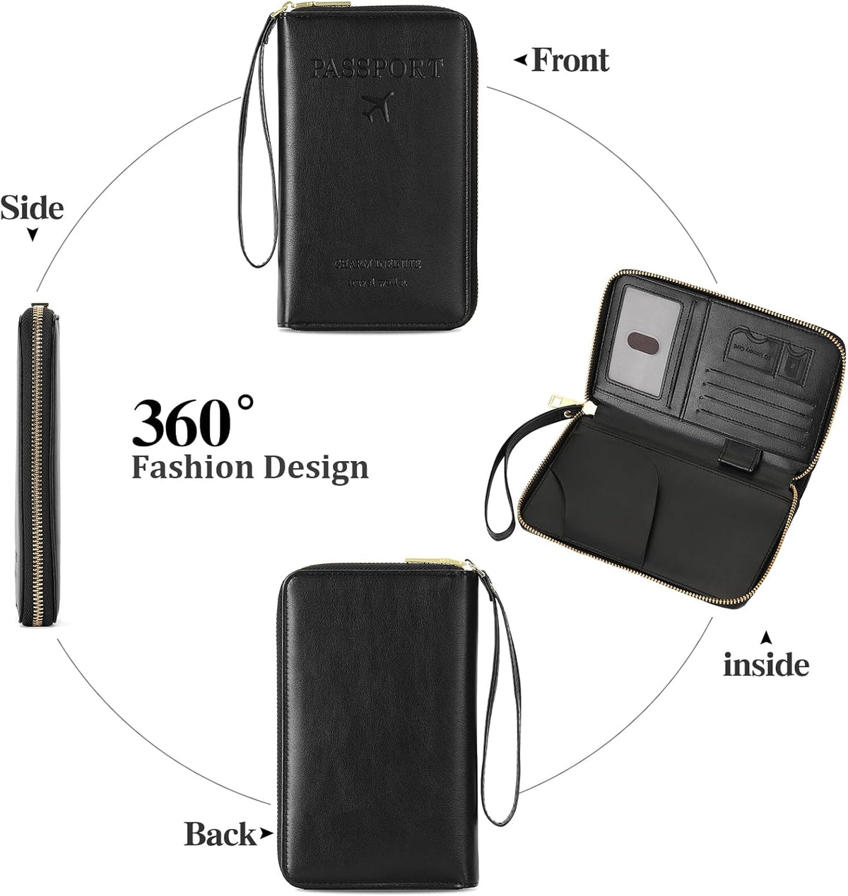 Family Passport Holder Wallet RFID Blocking Zippered Passport Wallet,Women and Men Travel Wallet Ladies Passport Cover