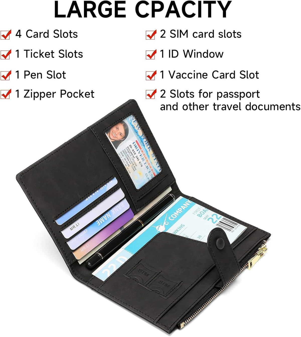 Family Passport Holder Wallet RFID Blocking Zippered Passport Wallet,Women and Men Travel Wallet Ladies Passport Cover