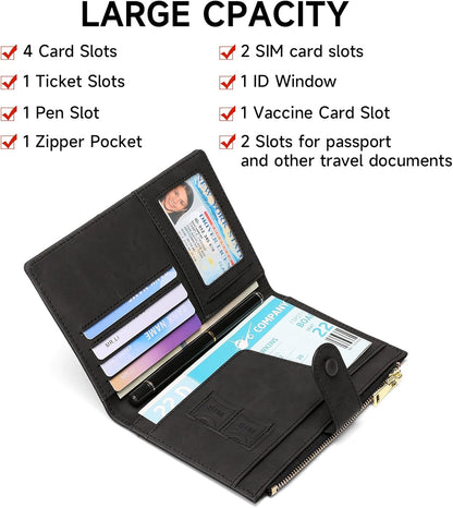 Family Passport Holder Wallet RFID Blocking Zippered Passport Wallet,Women and Men Travel Wallet Ladies Passport Cover
