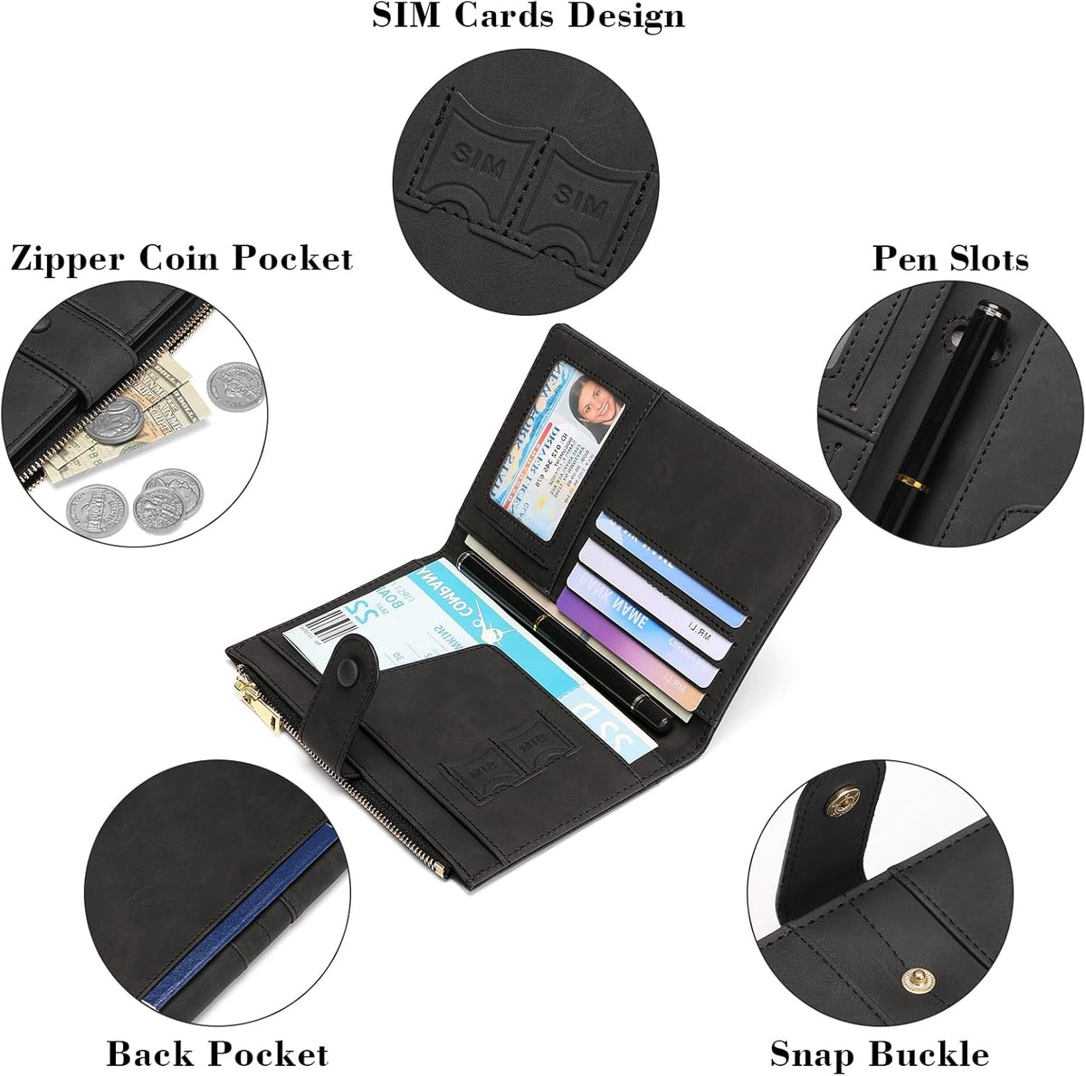 Family Passport Holder Wallet RFID Blocking Zippered Passport Wallet,Women and Men Travel Wallet Ladies Passport Cover