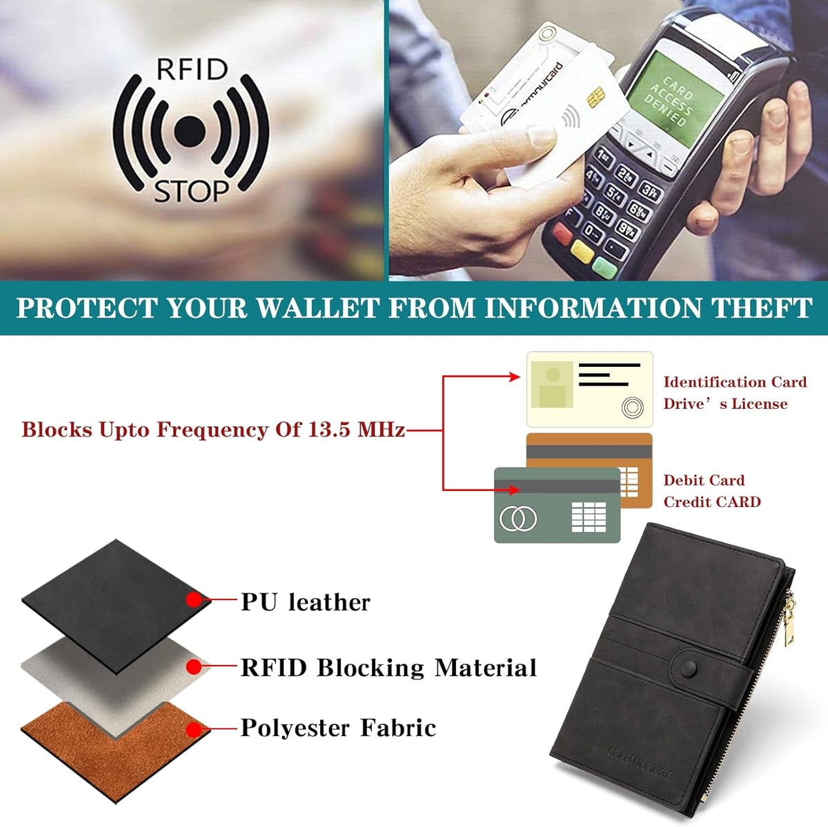Family Passport Holder Wallet RFID Blocking Zippered Passport Wallet,Women and Men Travel Wallet Ladies Passport Cover