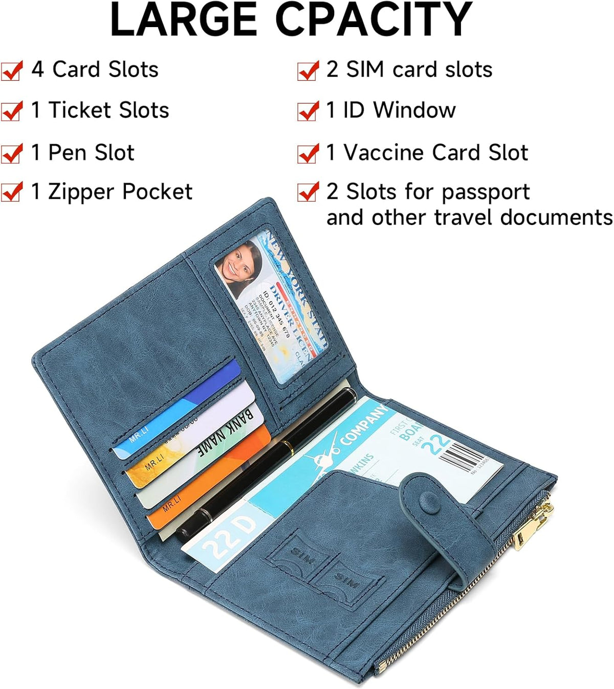 Family Passport Holder Wallet RFID Blocking Zippered Passport Wallet,Women and Men Travel Wallet Ladies Passport Cover