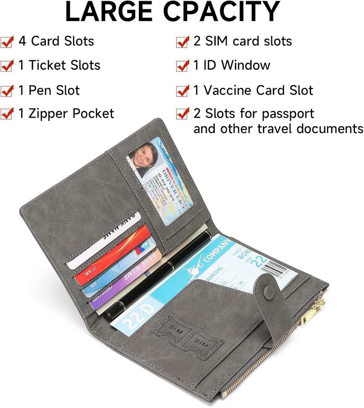 Family Passport Holder Wallet RFID Blocking Zippered Passport Wallet,Women and Men Travel Wallet Ladies Passport Cover