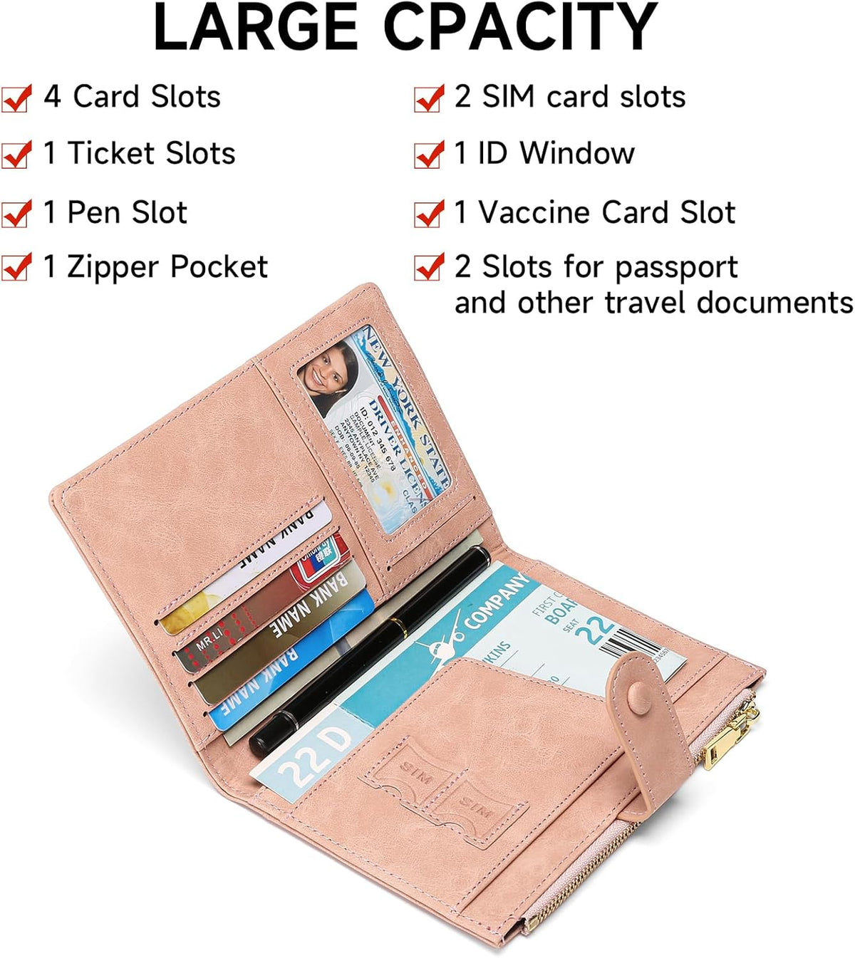 Family Passport Holder Wallet RFID Blocking Zippered Passport Wallet,Women and Men Travel Wallet Ladies Passport Cover