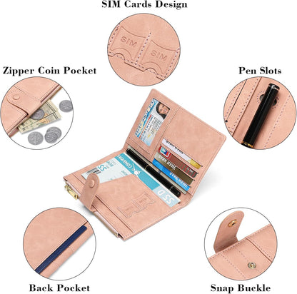 Family Passport Holder Wallet RFID Blocking Zippered Passport Wallet,Women and Men Travel Wallet Ladies Passport Cover