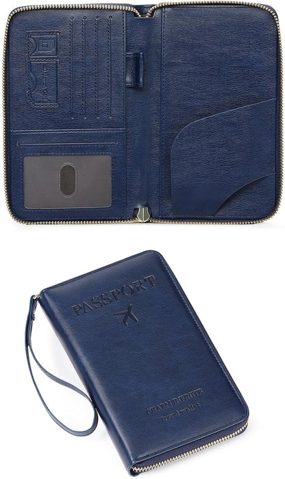 Family Passport Holder Wallet RFID Blocking Zippered Passport Wallet,Women and Men Travel Wallet Ladies Passport Cover