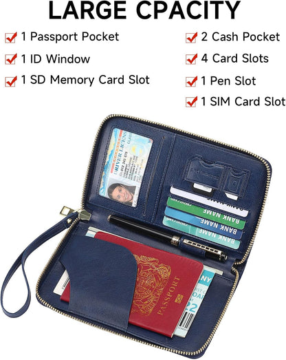 Family Passport Holder Wallet RFID Blocking Zippered Passport Wallet,Women and Men Travel Wallet Ladies Passport Cover
