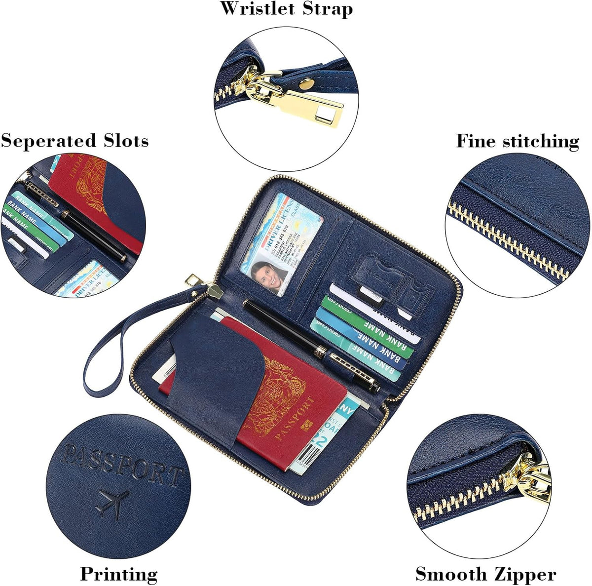 Family Passport Holder Wallet RFID Blocking Zippered Passport Wallet,Women and Men Travel Wallet Ladies Passport Cover