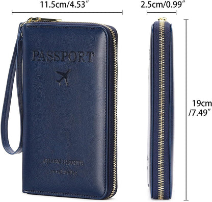 Family Passport Holder Wallet RFID Blocking Zippered Passport Wallet,Women and Men Travel Wallet Ladies Passport Cover