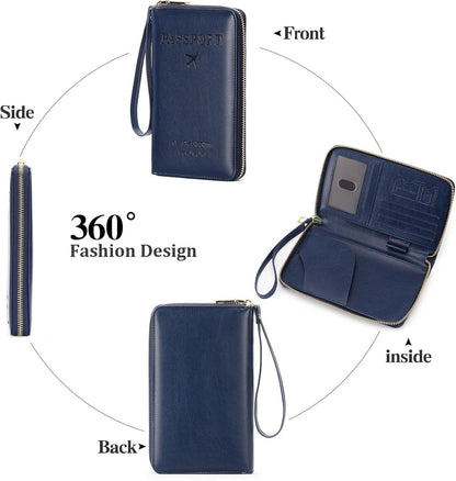 Family Passport Holder Wallet RFID Blocking Zippered Passport Wallet,Women and Men Travel Wallet Ladies Passport Cover