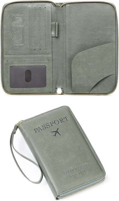 Family Passport Holder Wallet RFID Blocking Zippered Passport Wallet,Women and Men Travel Wallet Ladies Passport Cover