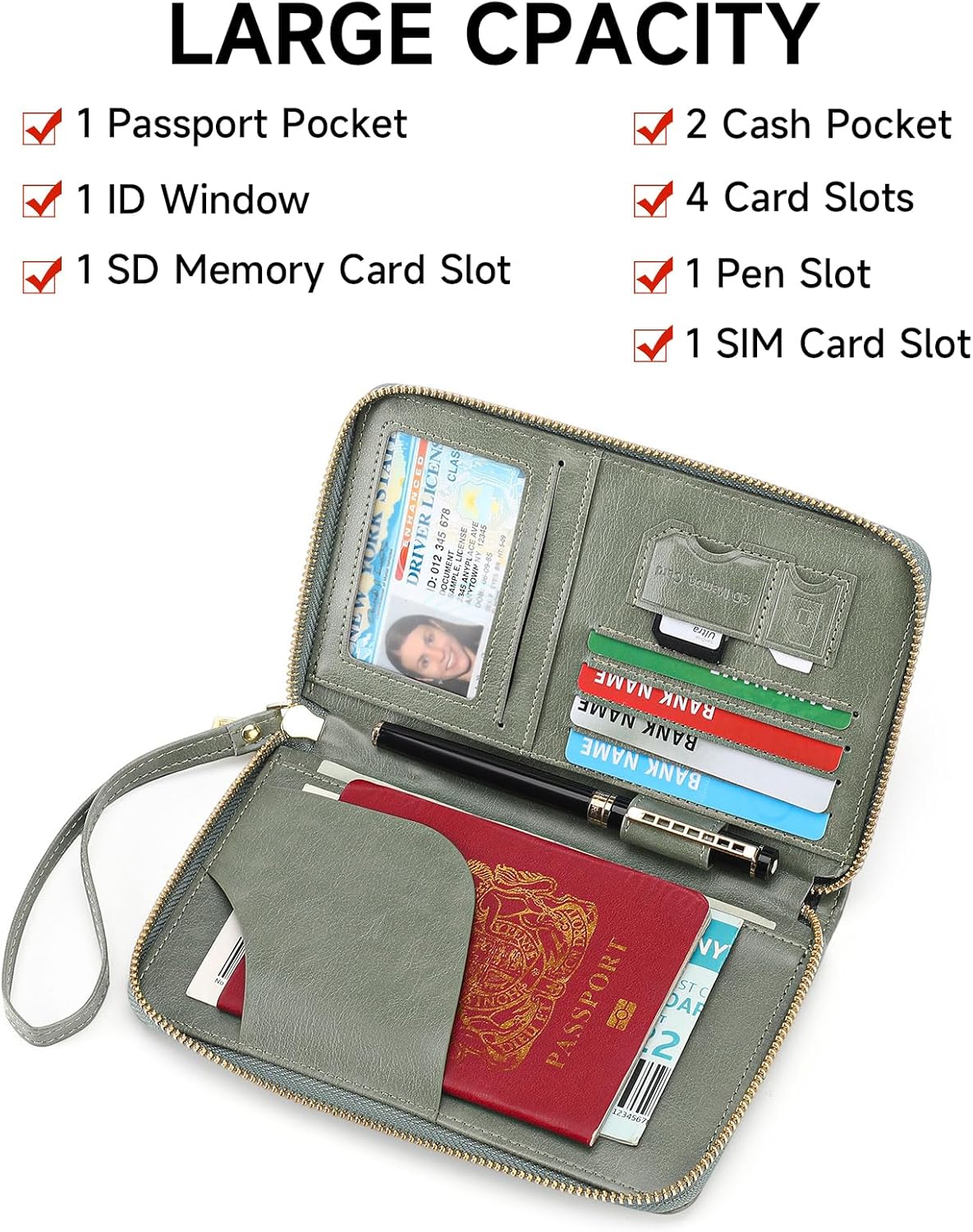 Family Passport Holder Wallet RFID Blocking Zippered Passport Wallet,Women and Men Travel Wallet Ladies Passport Cover