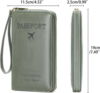 Family Passport Holder Wallet RFID Blocking Zippered Passport Wallet,Women and Men Travel Wallet Ladies Passport Cover