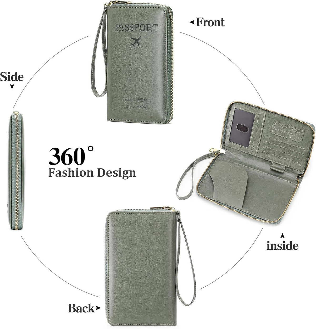 Family Passport Holder Wallet RFID Blocking Zippered Passport Wallet,Women and Men Travel Wallet Ladies Passport Cover