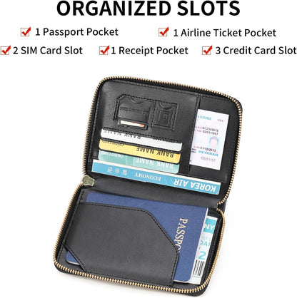 Family Passport Holder Wallet RFID Blocking Zippered Passport Wallet,Women and Men Travel Wallet Ladies Passport Cover