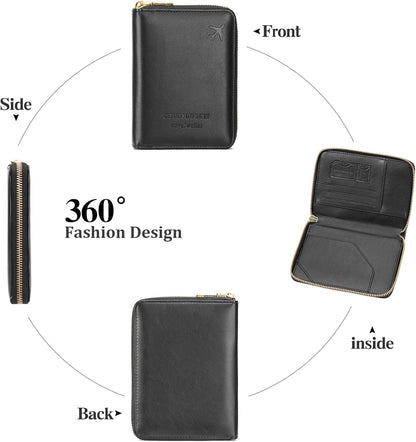 Family Passport Holder Wallet RFID Blocking Zippered Passport Wallet,Women and Men Travel Wallet Ladies Passport Cover