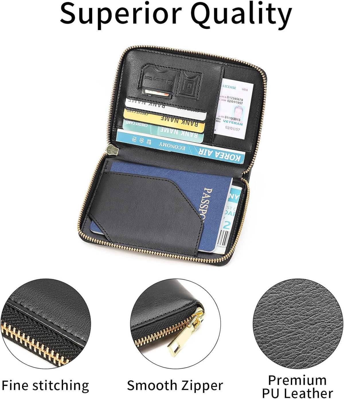 Family Passport Holder Wallet RFID Blocking Zippered Passport Wallet,Women and Men Travel Wallet Ladies Passport Cover