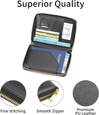 Family Passport Holder Wallet RFID Blocking Zippered Passport Wallet,Women and Men Travel Wallet Ladies Passport Cover