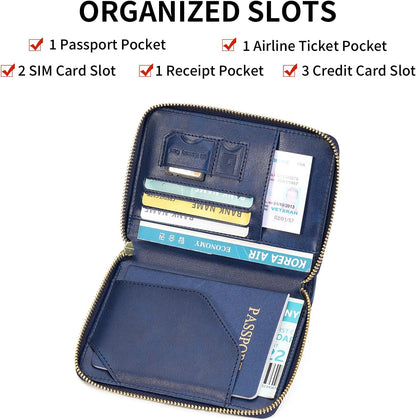Family Passport Holder Wallet RFID Blocking Zippered Passport Wallet,Women and Men Travel Wallet Ladies Passport Cover