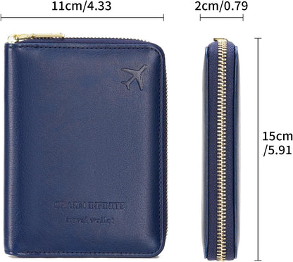 Family Passport Holder Wallet RFID Blocking Zippered Passport Wallet,Women and Men Travel Wallet Ladies Passport Cover