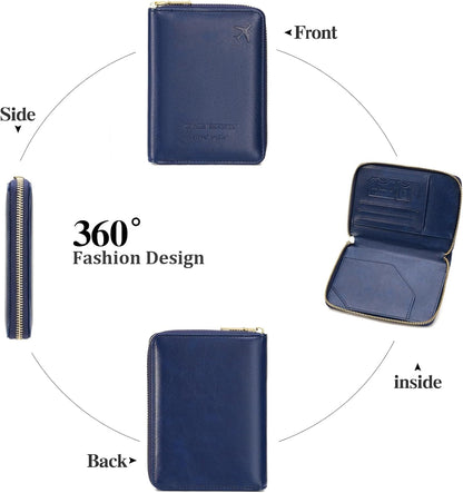 Family Passport Holder Wallet RFID Blocking Zippered Passport Wallet,Women and Men Travel Wallet Ladies Passport Cover
