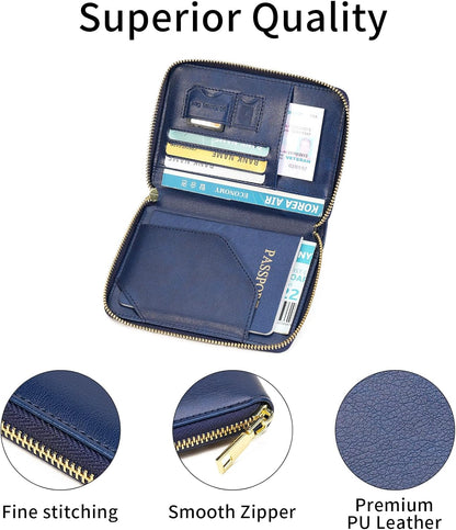 Family Passport Holder Wallet RFID Blocking Zippered Passport Wallet,Women and Men Travel Wallet Ladies Passport Cover