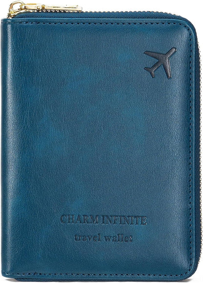 Family Passport Holder Wallet RFID Blocking Zippered Passport Wallet,Women and Men Travel Wallet Ladies Passport Cover