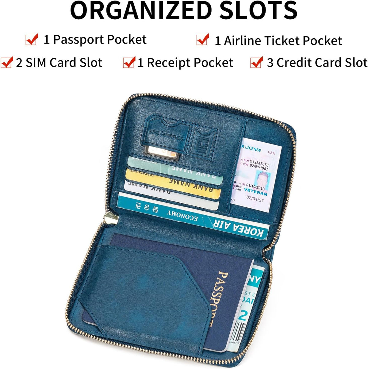 Family Passport Holder Wallet RFID Blocking Zippered Passport Wallet,Women and Men Travel Wallet Ladies Passport Cover