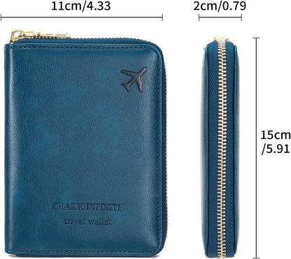 Family Passport Holder Wallet RFID Blocking Zippered Passport Wallet,Women and Men Travel Wallet Ladies Passport Cover