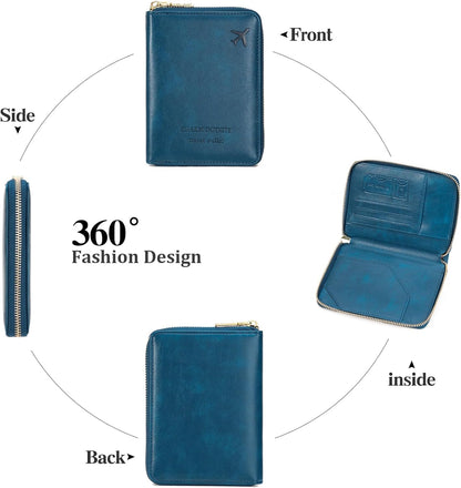 Family Passport Holder Wallet RFID Blocking Zippered Passport Wallet,Women and Men Travel Wallet Ladies Passport Cover