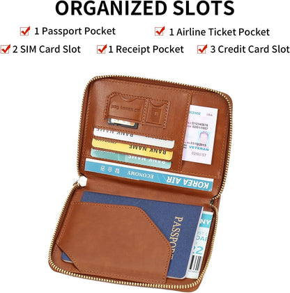 Family Passport Holder Wallet RFID Blocking Zippered Passport Wallet,Women and Men Travel Wallet Ladies Passport Cover