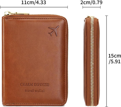 Family Passport Holder Wallet RFID Blocking Zippered Passport Wallet,Women and Men Travel Wallet Ladies Passport Cover