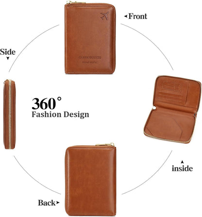 Family Passport Holder Wallet RFID Blocking Zippered Passport Wallet,Women and Men Travel Wallet Ladies Passport Cover