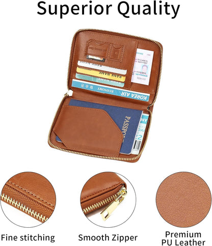 Family Passport Holder Wallet RFID Blocking Zippered Passport Wallet,Women and Men Travel Wallet Ladies Passport Cover