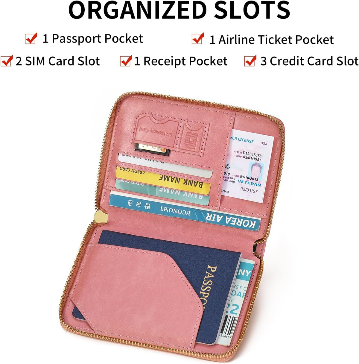 Family Passport Holder Wallet RFID Blocking Zippered Passport Wallet,Women and Men Travel Wallet Ladies Passport Cover